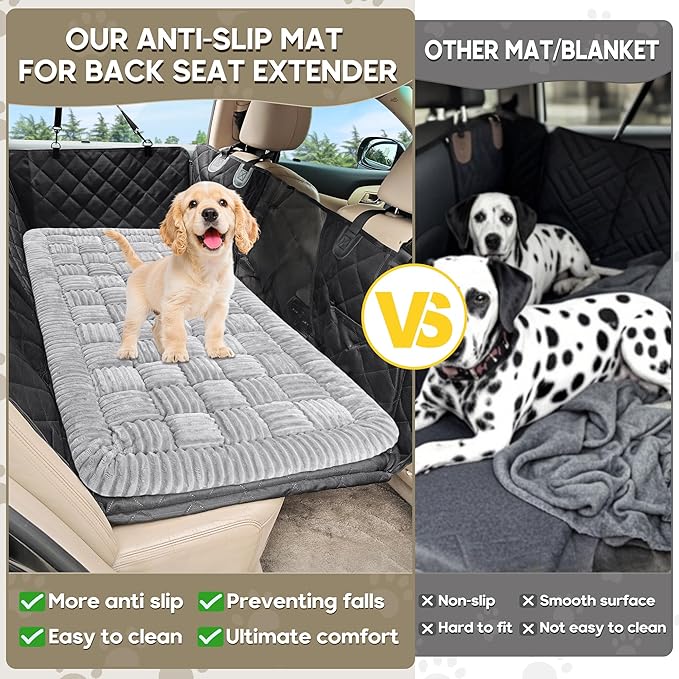 Dog Car Bed Mat, Non-Slip Backseat Extender Pet Blanket, Plaid Dog Bed for SUVs, Sedans &amp; Trucks, Chew-Resistant Travel Pad for Dogs, Easy Clean &amp; Scratch-Proof &amp; Comfort (50"x24.6") Light Gray