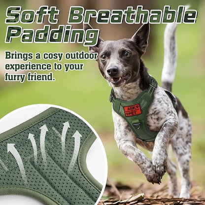 rabbitgoo Tactical Dog Harness for Large Dogs, No Pull Military Service Vest with Handle &amp; Molle, Easy Control for Training Walking, Adjustable Reflective Straps, Green, XL