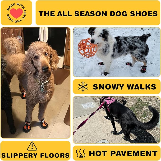 Hcpet Dog Boots Waterproof with Reflective Straps, Dog Shoes for Small Medium Large Puppy Outdoor Paw Protectors 4Ps, 8 (width 2.95 inch) for 74-91 lbs
