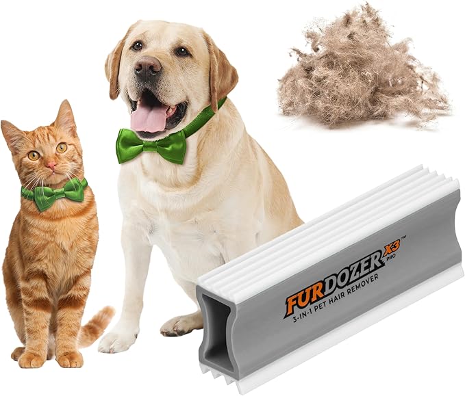 FurDozer X3 PRO Pet Hair Remover &amp; Auto Detailing Tool - Cat &amp; Dog Hair Remover for Carpets, Car Interiors, Couches, Bedding, &amp; Furniture - Reusable Pet Hair Removal Tool for Dog Fur &amp; Lint, 5", Grey