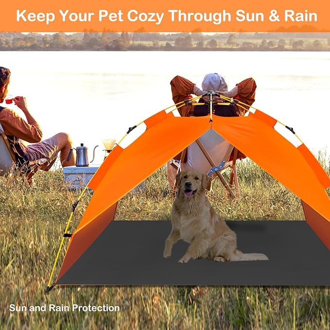 Dog Canopy Shade Shelter Tent for Small Medium Elevated Raised Outdoor Dog Bed Cots, Outside Dog House Pet Sun Umbrella, Quick Setup &amp; No Assembly Needed, Orange 55"X40" (Cots Not Included)