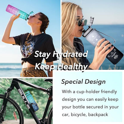 Enerbone Water Bottle, Leakproof BPA &amp; Toxic Free, Motivational Water Bottle with Times to Drink and Straw, Fitness Sports Water Bottle with Strap for Office, Gym, Outdoor Sports