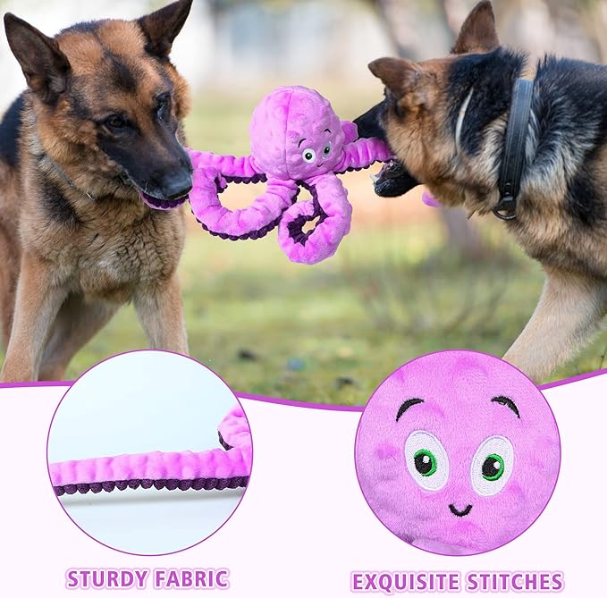 Dog Squeaky Toys Octopus - Tough Plush Large Medium &amp; Small Dog Toys - Stuffed Animals Puppy Toys - Funny Cute Dog Toy for Dog Birthday Presents (Octopus Purple)