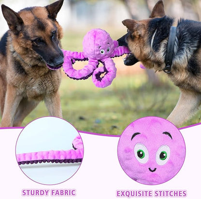 Dog Squeaky Toys Octopus - Tough Plush Large Medium &amp; Small Dog Toys - Stuffed Animals Puppy Toys - Funny Cute Dog Toy for Dog Birthday Presents (Octopus Purple)