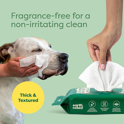Earth Rated Vet-Developed Pet Eye Wipes, Hypoallergenic Cleaner for Dogs &amp; Cats Eyes to Remove Dirt &amp; Discharge, Fragrance Free, 70 Count