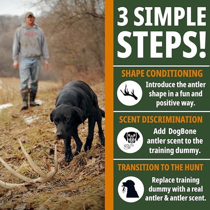 DogBone Shed Hunting Dog Training Kit – Train Your Puppy to Find Deer Antlers - Includes 2 oz Scent for Nosework &amp; Flexible Floating Dummy for Retrieving - Perfect for Whitetail Hunters
