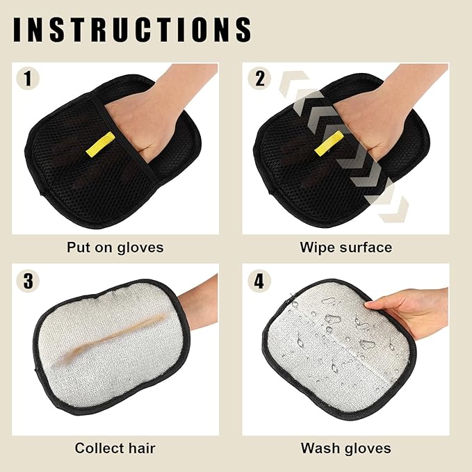 2pcs Pet Hair Removal Gloves, 2 Style Reusable Pet Hair Static Remover Mitt Glove for Cat Dog Sofa Furniture Carpet Curtain Bed Sheet Clothes Car Seat Cleaning Tool (Regular &amp; Five Finger Style)