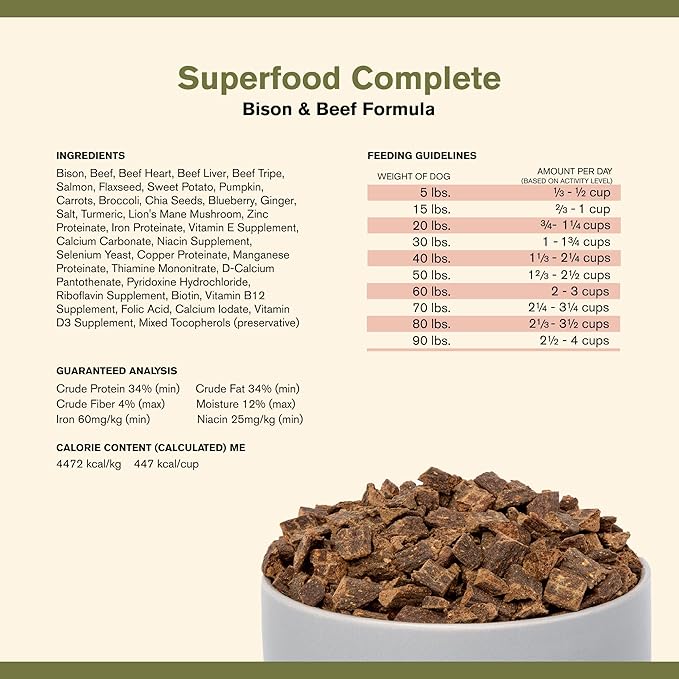 Superfood Complete, Air-Dried Adult Dog Food - High Protein, Zero Fillers, Superfood Nutrition by Katherine Heigl (24 oz, Beef &amp; Bison Formula)