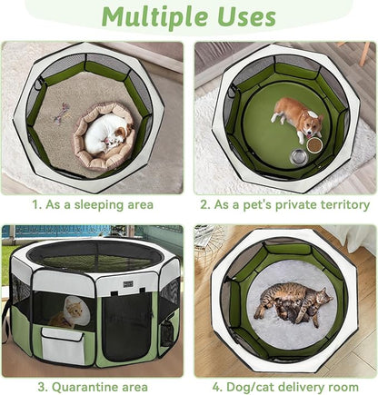 PETSFIT 45.5" Dog Playpen Indoor/Outdoor-Jump-Proof 28.5" Height with Removable Waterproof Mat &amp; Zippered Roof | RV, Camping, Travel Dog Pen | Whelping &amp; Cat Observation Space(45.5"L x 45.5"W x 28.5H)