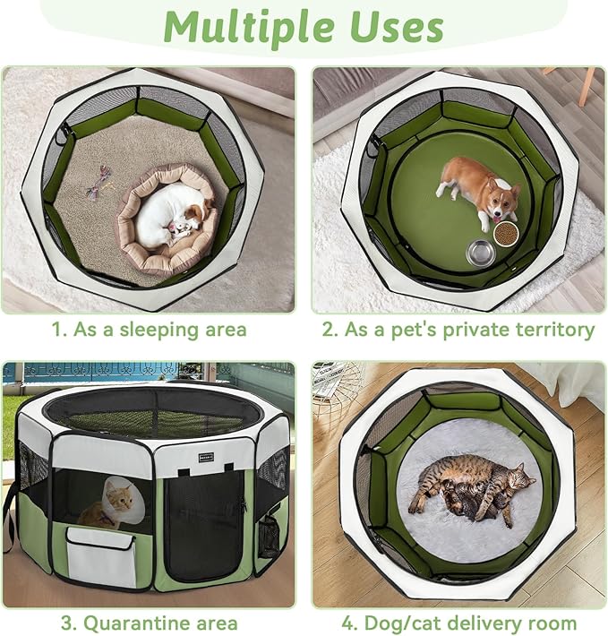 PETSFIT Portable Dog Playpen,36" Dog Play Pen Indoors with Removable Waterproof Mat &amp; Zippered Roof | RV, Camping, Travel Dog Pen | Whelping &amp; Cat Observation Space(36" L x 36" W x 21" H)