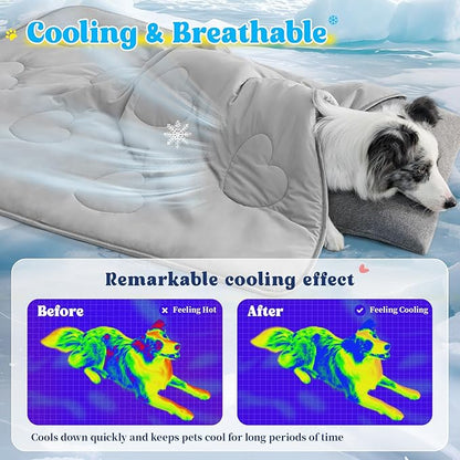 Cooling Blanket for Dogs, Lightweight &amp; Durable Dog Cooling Mat, Q-MAX>0.45 Soft Breathable Pets Comforter for Couch, Bed &amp; Car Essential - Light Grey 40x50 Inches