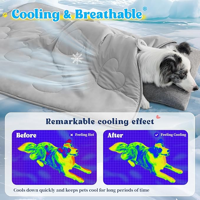Cooling Blanket for Dogs, Lightweight &amp; Durable Dog Cooling Mat, Q-MAX>0.45 Soft Breathable Pets Comforter for Couch, Bed &amp; Car Essential - Light Grey 30x40 Inches