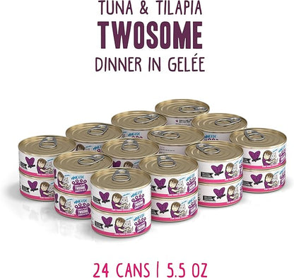 Weruva Best Feline Friend (B.F.F.) Tuna &amp; Tilapia Twosome with Tuna &amp; Tilapia in Gelée Cat Food, 5.5oz Can (Pack of 24)