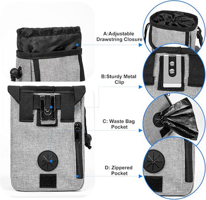 Airline Approved Dog Travel Bag with 2 Dog Treat Training Pouches, Tote Organizer for Weekend Pet Travel Supplies &amp; Accessories, 2 Collapsible Bowls, 2 Food Container (Grey)