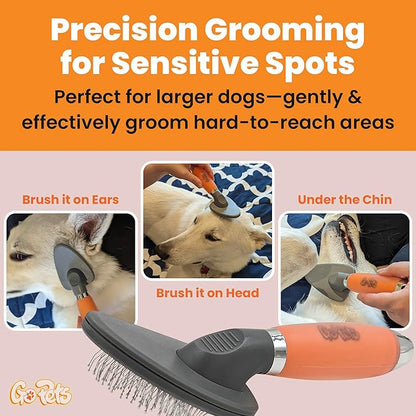 GoPets Small Pin Slicker Brush, Easy-Groom Pin Comb for Tangles &amp; Shedding, Rounded Safety Tips, Dematting Brush for Short &amp; Long Hair Cats, Dogs &amp; Furry Pets, Ideal for Sensitive, Hard-to-Reach Areas