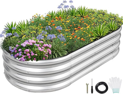 1MORE Galvanized Raised Garden Bed- Planter Garden Boxes Outdoor, Raised Beds for Gardening, 4x2x1ft Metal Garden Bed Kit for Vegetables Flower, Planter Raised Bed with Protective Tape &amp; Tools.Silver