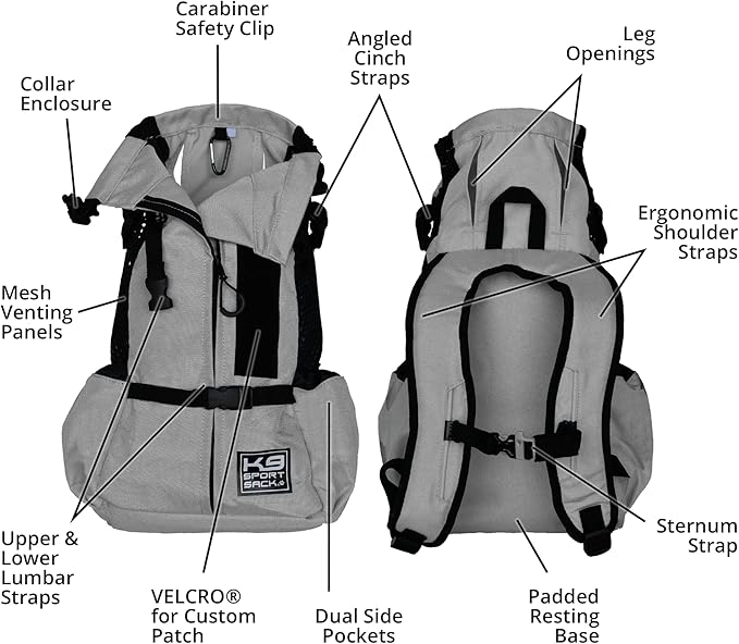 K9 Sport Sack Air 2 - X-Small, Light Grey - Ideal for Dogs with 9-12” Back Length - Durable, Breathable Backpack-Style Carrier - Perfect for Walks, Short Hikes &amp; Public Transportation