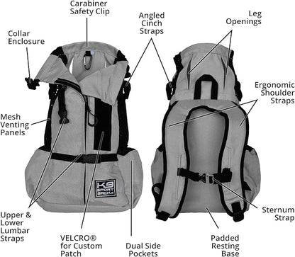 K9 Sport Sack Air 2 - X-Small, Light Grey - Ideal for Dogs with 9-12” Back Length - Durable, Breathable Backpack-Style Carrier - Perfect for Walks, Short Hikes &amp; Public Transportation