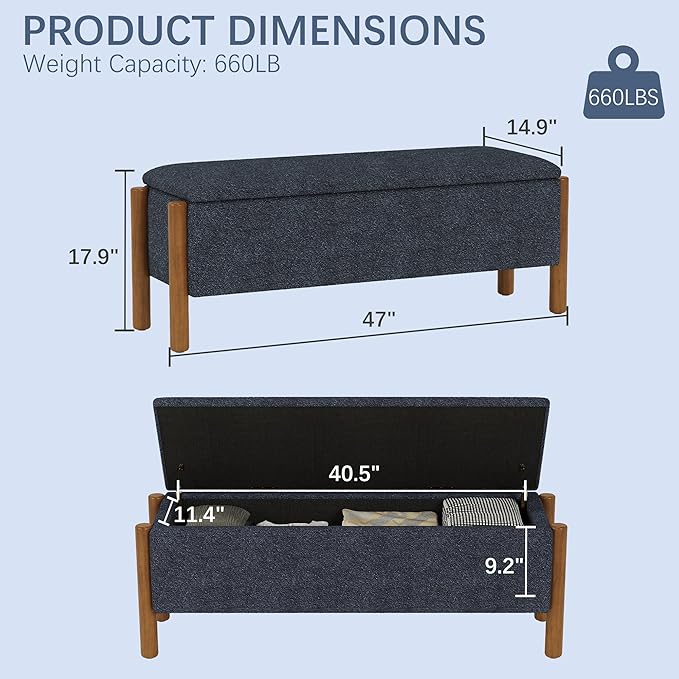 Modern Storage Benches with Walnut Wood Legs, 47&