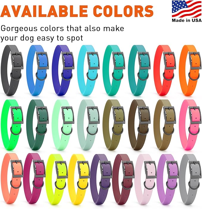 Dogline Biothane Waterproof Dog Collar Strong Coated Nylon Webbing with Black Hardware Odor- Proof for Easy Care Easy to Clean High Performance Fits Small Medium or Large Dogs, Black