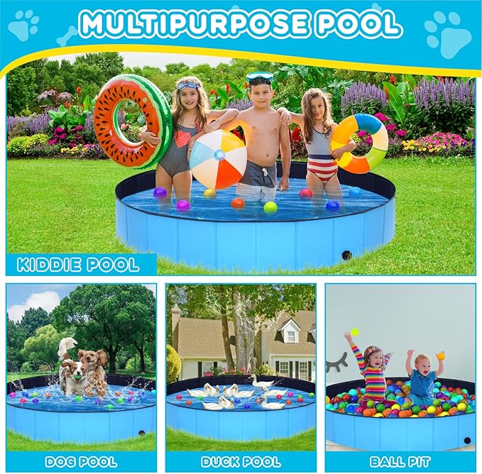 Extra Large Collapsible Dog Pool,97"x16" Anti-Slip Portable Swimming Pool Bathing Tub,Hard Plastic Kiddie Pool for Pets Dogs Cats &amp; Kids…