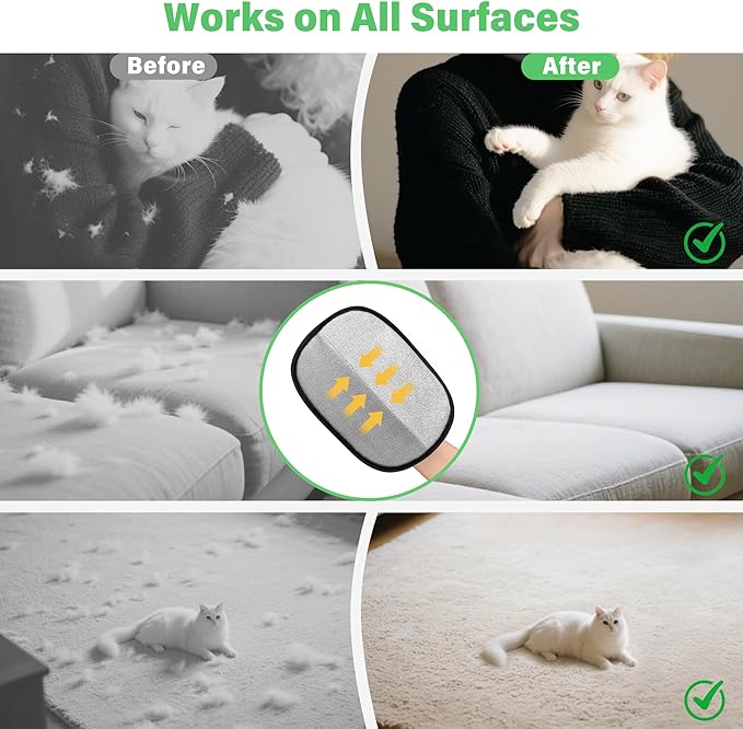 Pet-Hair-Removal-Glove 2Pcs, Double-Sided-Pet-Grooming-Glove Reusable Cat &amp; Dog Hair Remover Mitt for Couch,Furniture,Carpet, Car Seat Electrostatic-Pet-Hair-Remover Efficient Pet-Hair-Cleaning-Glove