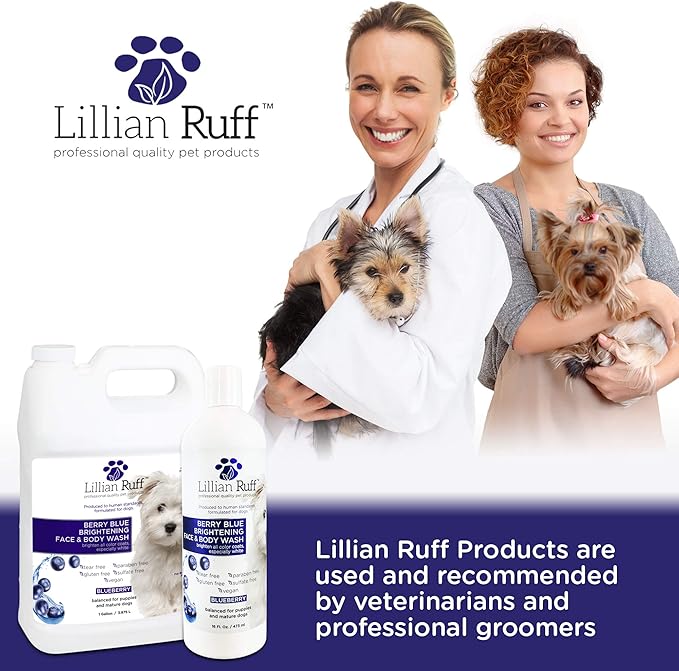 Lillian Ruff PRO Formula Berry Blue Brightening Pet Shampoo - Ultra-Hydrating Professional Whitening Dog Shampoo, Vivid Show-Quality Coat Enhancer, Tear Stain &amp; Odor Eliminator - Vitamin B5 (Gallon)
