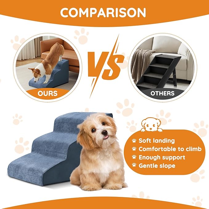 Navy Portable 2-Step Dog &amp; Cat Step for Bed, Couch, Sofa &amp; Chairs - Non-Slip, High Density Foam
