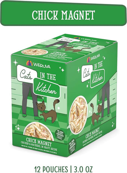 Weruva Cats in The Kitchen, Chick Magnet with Chicken &amp; Mackerel in Gravy Cat Food, 3oz Pouch (Pack of 12)