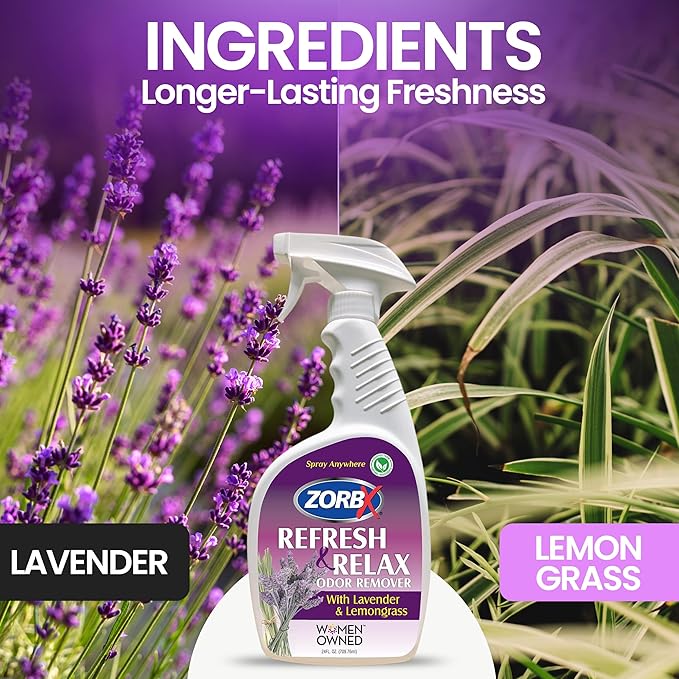 ZORBX Lavender &amp; Lemongrass Spray, 24 Oz - All-Purpose Deodorizer, Refreshes Fabric, Removes Strong Odors, Perfect for Home, Car, Gym, Laundry