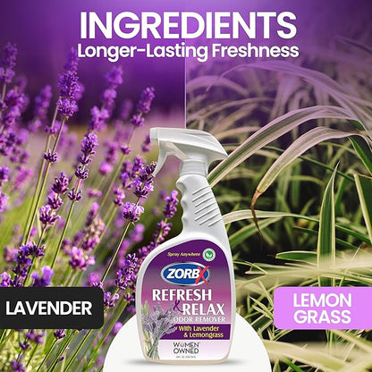 ZORBX Lavender &amp; Lemongrass Spray, 24 Oz - All-Purpose Deodorizer, Refreshes Fabric, Removes Strong Odors, Perfect for Home, Car, Gym, Laundry