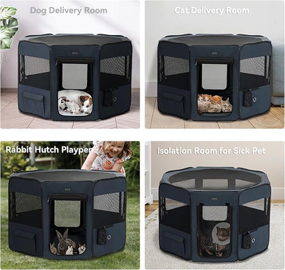 PETSFIT 45.5" Dog Playpen with Dual Zipper Doors –Sturdy Foldable Pet Playpen for Large &amp; Medium Dogs with Removable Mesh Top and Leakproof Bottom