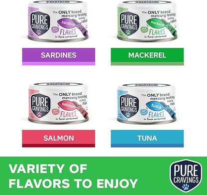 Flakes in Tuna Consommé, Canned Wet Cat Food Soup, 100% Mercury-Tested, Moist Can Fish, Grain-Free Protein, Non-GMO, 3oz, Variety Pack 3X Tuna, 3X Salmon, 3X Sardine, 3X Mackerel