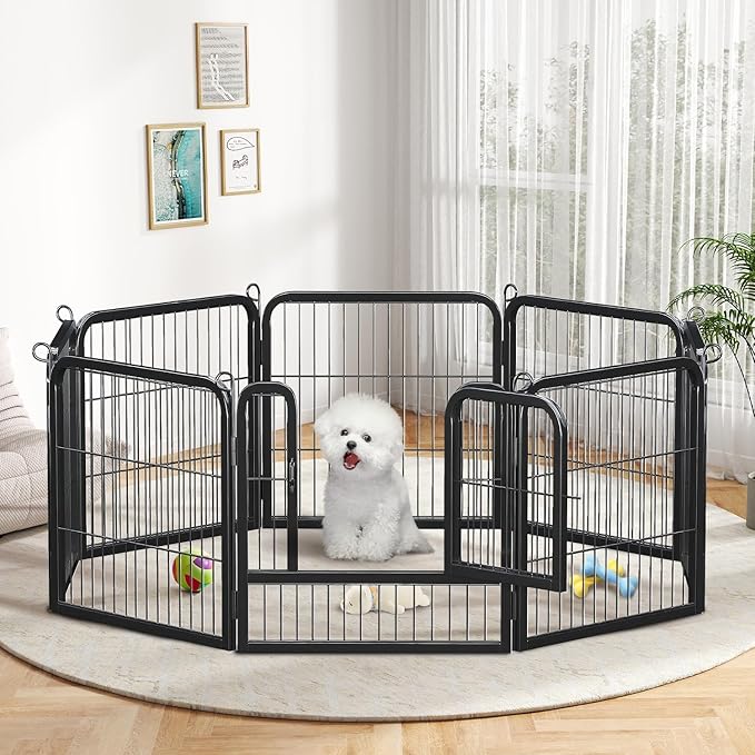24 Inch 8 Panels Dog Playpen - Metal Pet Exercise Pen for Puppy, Indoor/Outdoor Dog Fence for Yard, Garden, Camping &amp; RV Travel