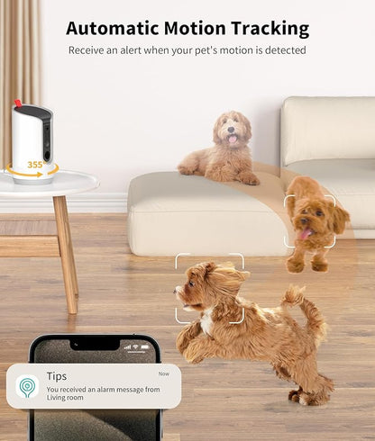2K Pet Camera Treat Dispenser, 360°View Dog Camera with Phone App, 5G&amp;2.4G WiFi 2-Way Talk Pet Cam Indoor for Cats Remote Treat Tossing, Motion Alerts, Auto Tracking