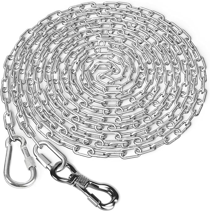 Tresbro Heavy Duty Dog Chains for Outside, 40FT Stainless Steel Tie Out Cable with Swivel Hook for Small Medium Dogs, Metal Chew Proof Pet Runner Chain Leash Lead for Outdoor Camping Hiking Yard, 3MM