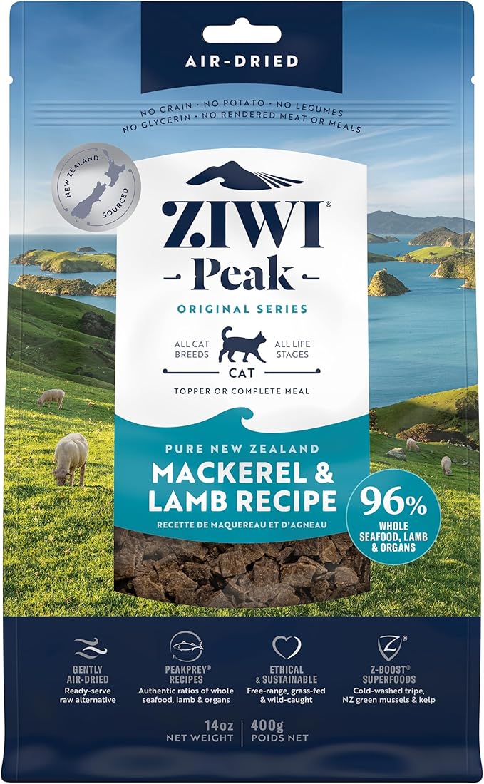 ZIWI Peak Air-Dried Cat Food – Mackerel &amp; Lamb - All Natural, High Protein, Grain Free, Limited Ingredient w/ Superfoods (14oz)