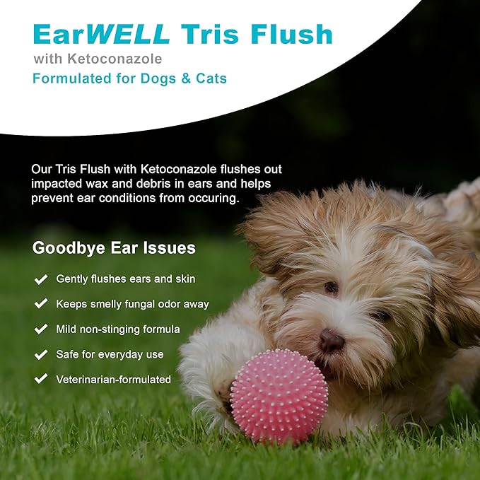 VetWELL Dog Ear Cleaner Solution &amp; Infection Treatment for Dogs &amp; Cats, Tris Otic Cleanser Drops Helps Eliminate Odor and Relieve Infections - 12oz