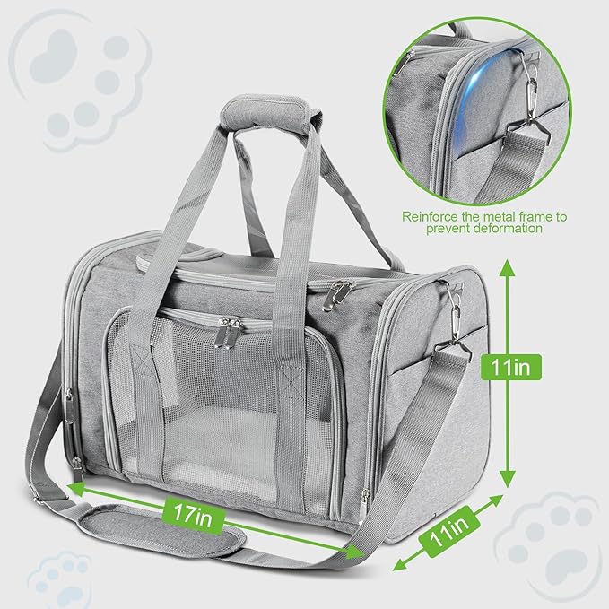 Roaringkitty Travel in Style: Portable Pet Carrier for Small Pets up to 15 Lbs- Airline Approved, Collapsible &amp; Comfortable cat/Puppy Soft Sided Bag (Grey)