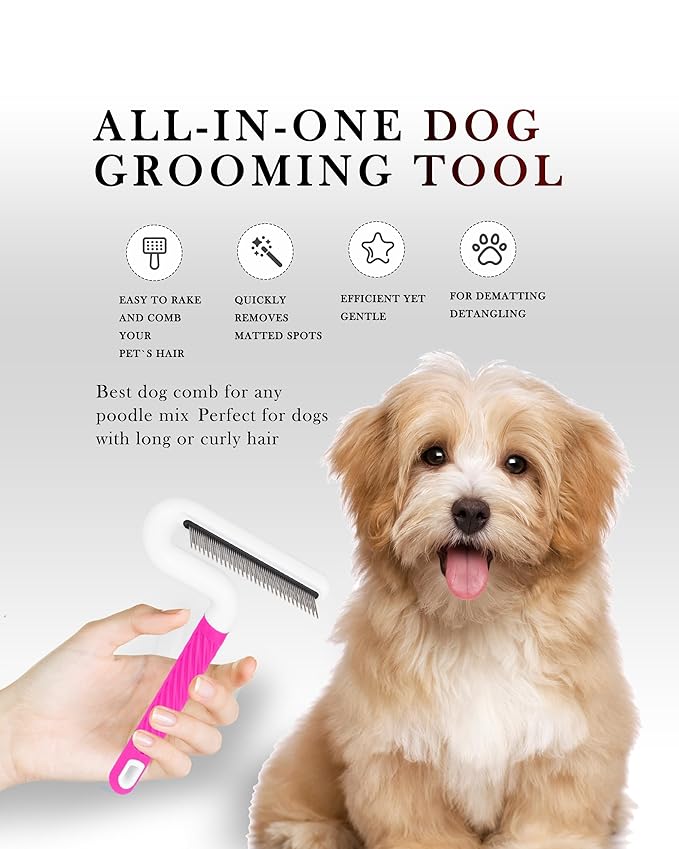 Pet Flea Comb for Dogs &amp; Cats - Grooming Tool with Long &amp; Short Steel Teeth, Safely Removes Tangles and Knots, Gentle Detangling Brush for Pet Hair (TG2044)