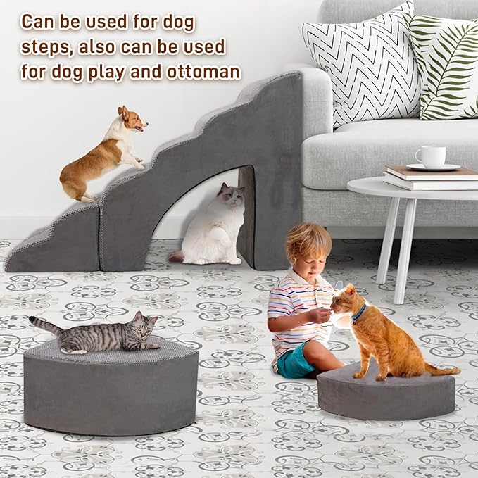 Foam Dog Stairs &amp; Steps Ramps for High Beds 30 inches Tall for Small Dogs and Cats, LitaiL 6 Step Pet Stairs Steps for High Beds 30 inch Large Dogs, Non-Slip Dog Ramps for Older Cat