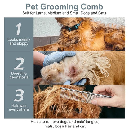 YIRU Dog Cat Grooming Combs,Large Steel Comb for Knots,Mats &amp; Loose Hair Removal,Professional Grooming Comb for Dogs Cats