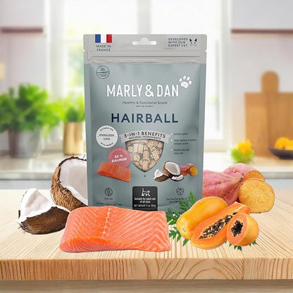 Marly &amp; Dan Salmon Treats for Cats with Brewers Yeast &amp; Coconut, Hairball Recipe, 3-oz Bag