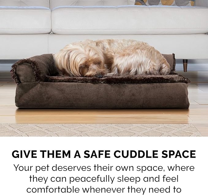 Furhaven Cooling Gel Dog Bed for Large Dogs w/ Removable Bolsters &amp; Washable Cover, For Dogs Up to 125 lbs - Plush &amp; Velvet L Shaped Chaise - Sable Brown, Jumbo Plus/XXL
