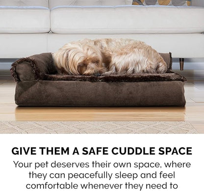 Furhaven Cooling Gel Dog Bed for Large Dogs w/ Removable Bolsters &amp; Washable Cover, For Dogs Up to 125 lbs - Plush &amp; Velvet L Shaped Chaise - Sable Brown, Jumbo Plus/XXL