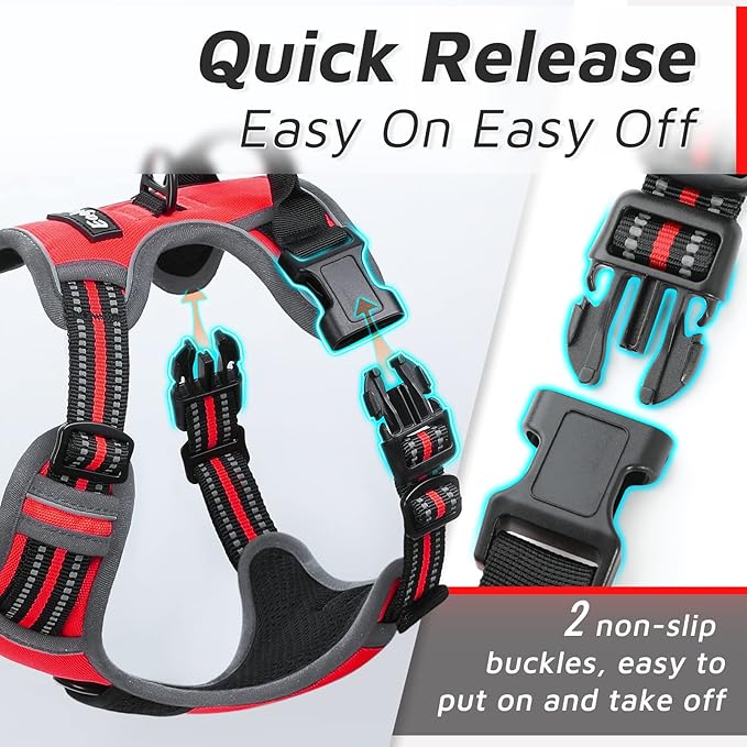 Eagloo Dog Harness Medium Sized Dog, No Pull Service Vest with Reflective Strips and Control Handle, Adjustable and Comfortable for Easy Walking, No Choke Pet Harness with 2 Metal Rings, Red, M