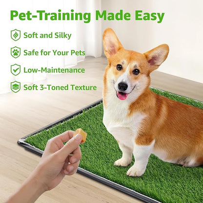 Dog Grass Large Potty Patch, Dog Litter Boxes Artificial Grass Bathroom Turf for Pet Training, Washable Puppy Pee Pad, Perfect Indoor/Outdoor Portable Potty Pet Loo (Tray system-41"X26.8")