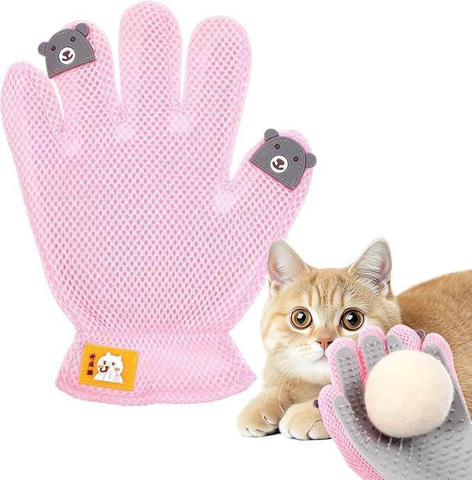 2 in 1 Pet Grooming Glove for Cats &amp; Dogs, Efficient Deshedding Brush Pet Long Short Fur Removal Glove, Gentle Massaging Puppy Kitten Bathing Grooming Brush Tool, Easy Clean Floating Hair Mitt