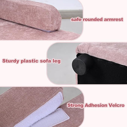 AFBKSS&amp;BB Pet Sofa with Hidden Storage for Puppy and Cat,Linen Fabric Dog Sofa,Cat Couch with Wooden Frame (Pink)