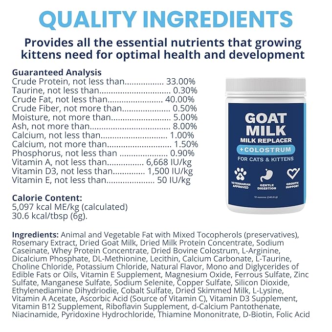 Under the Weather Kitten Milk Replacement Powder + Colostrum for Cats &amp; Kittens | Goat Milk Replacer Powder | Goat-Based Formula with Colostrum for Immune &amp; Digestive Support - 12 oz